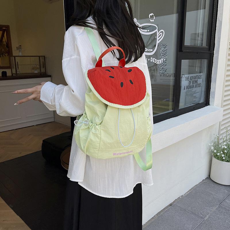 Dopamine Contrast Color Nylon Backpack Cute Fruit Shape String Shoulder Bags Female Leisure Commuting School Bag