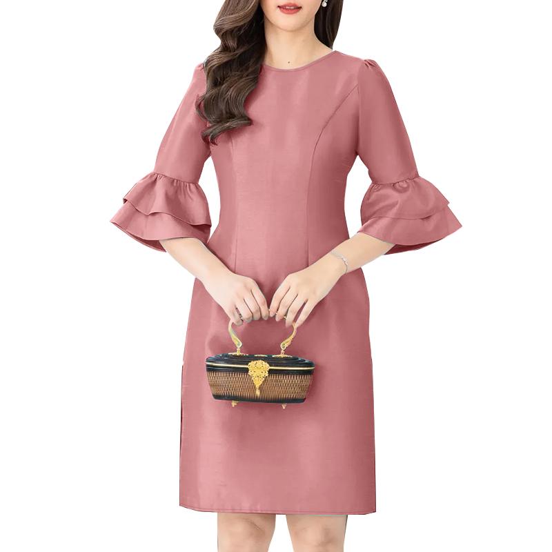 

ZANZEA Women Casual O-neck Summer Ruffles Half Sleeve Sheath Dress S камео розовый