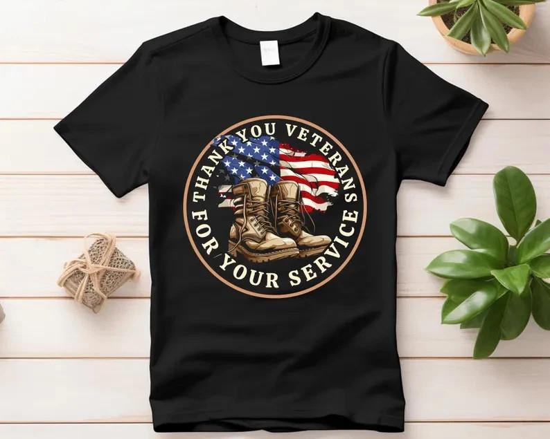 Veterans Day T-Shirt USA Flag Military Boots Patriotic American Veteran Tee S