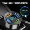 66W Car Super Fast Charger with 4 USB Ports LED Display Real-time Battery Monitoring PD QC3.0 2.4A Car Charger for Phone Tablet