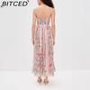 BITCED Women's Sexy Beaded Spaghetti Strap Positioned Print Resort Dress