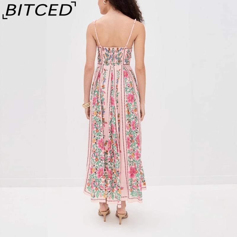 BITCED Women's Sexy Beaded Spaghetti Strap Positioned Print Resort Dress