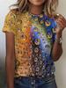 Women's Vintage Geometric Print T Shirt, Crew Neck Short Sleeve Casual Tops, Mixed Fresh Hues for Daily Spring & Summer Wear