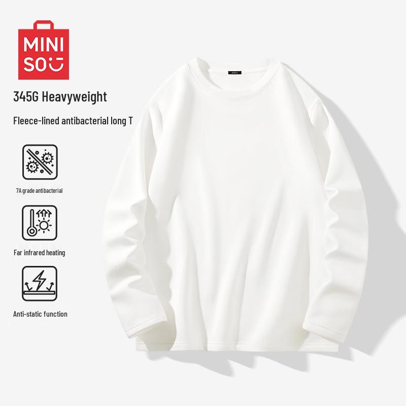 MINISO Men s American Casual Fleece-Lined Long-Sleeve T-Shirt L