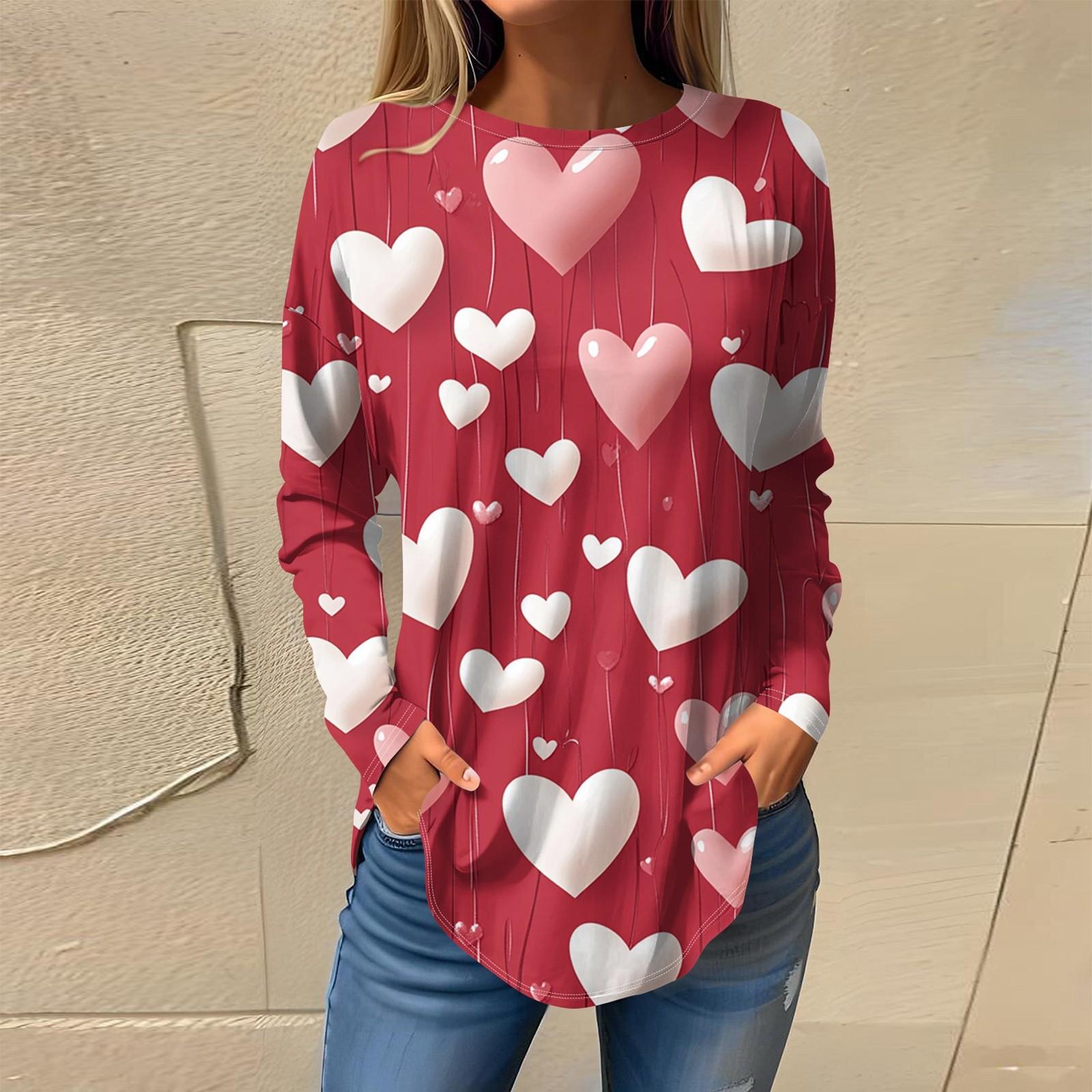 

Футболки женские осенние повседневные рубашки с длинным рукавом толстовка винтажный графический принт топ пуловер ко Дню святого Валентина M