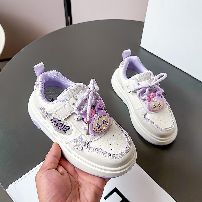 Girls sports shoes fashion cartoon board shoes 2025 autumn new girls little white shoes children breathable casual shoes tide