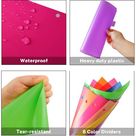 Binder Dividers with Tabs, 8 Tab Sturdy Plastic Dividers for 3 Ring Binder, Colorful Dividers for 3 Ring Binder Page Protectors, 3 Ring Binder