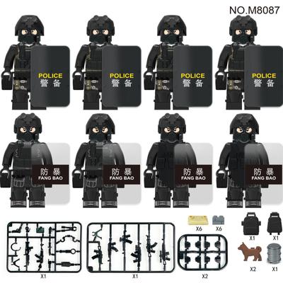 8pcs Military Building Block Figure Black SWAT Anti-terrorism City Police Building Block Toy