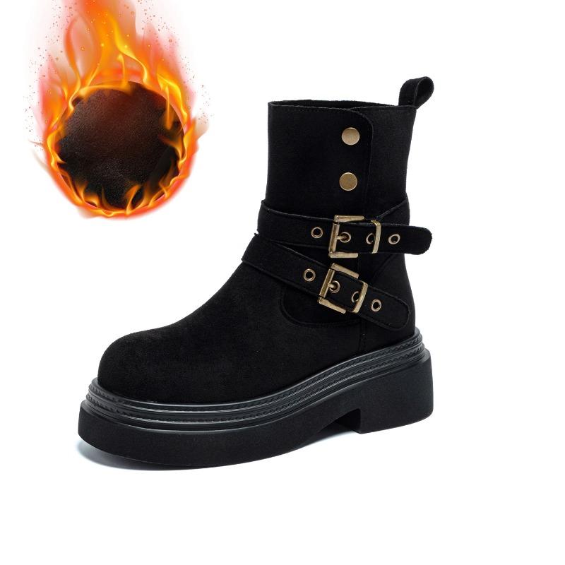 New autumn women's shoes casual fashion medium boots velvet warm heightening short boots women's thick-soled Martin boots women's