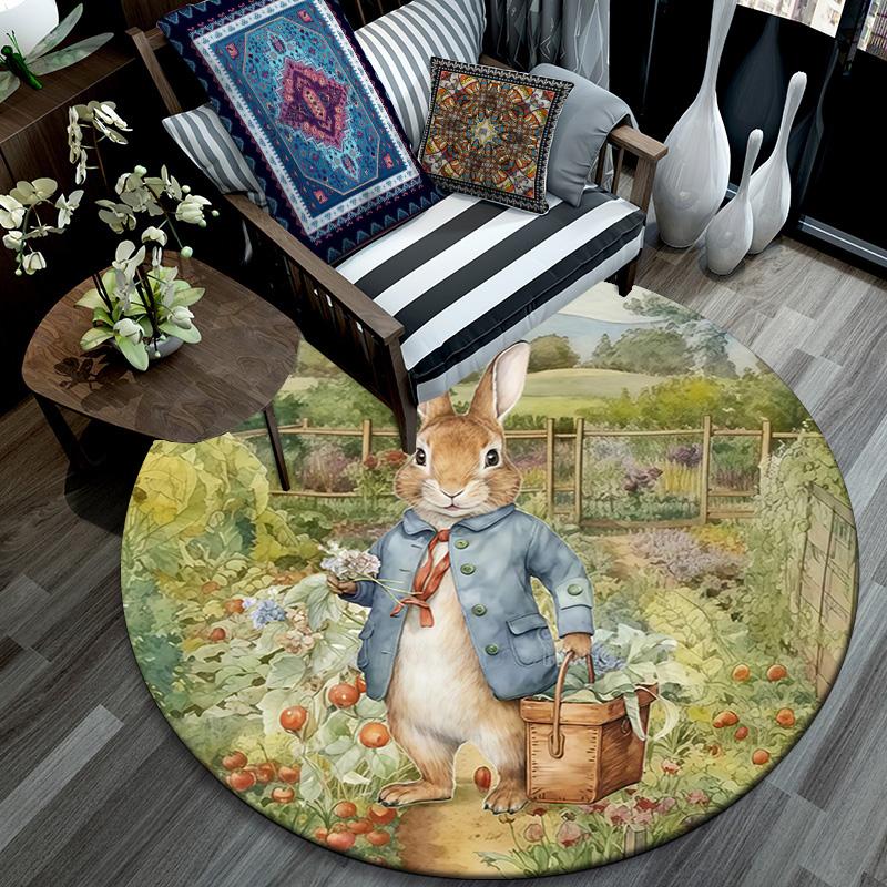 Peter Rabbit2 Round Area Rug,Carpet Rug for Living Room Bedroom Sofa Playroom Decor,Non-slip Floor Mat
