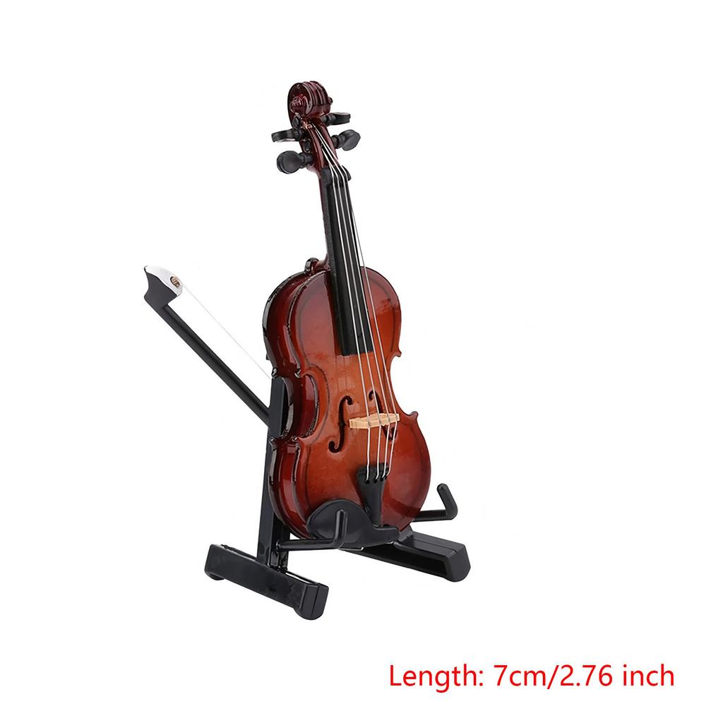 Mini Violin Model with Stand Basswood Wooden Musical Instrument Home Decor for Musicians Music Lovers Display Decoration