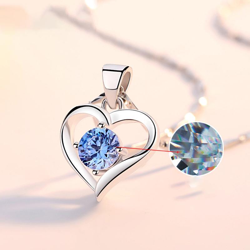 Girlish Heart 925 Sterling Silver Clavicle Necklace - Love Heart Pendant Gift for Women: Christmas, Valentine's, Student, Girlfriend