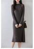 Women's Mid-Length Wool Knit Dress with High Collar - Elegant Cashmere Base Layer for Autumn/Winter