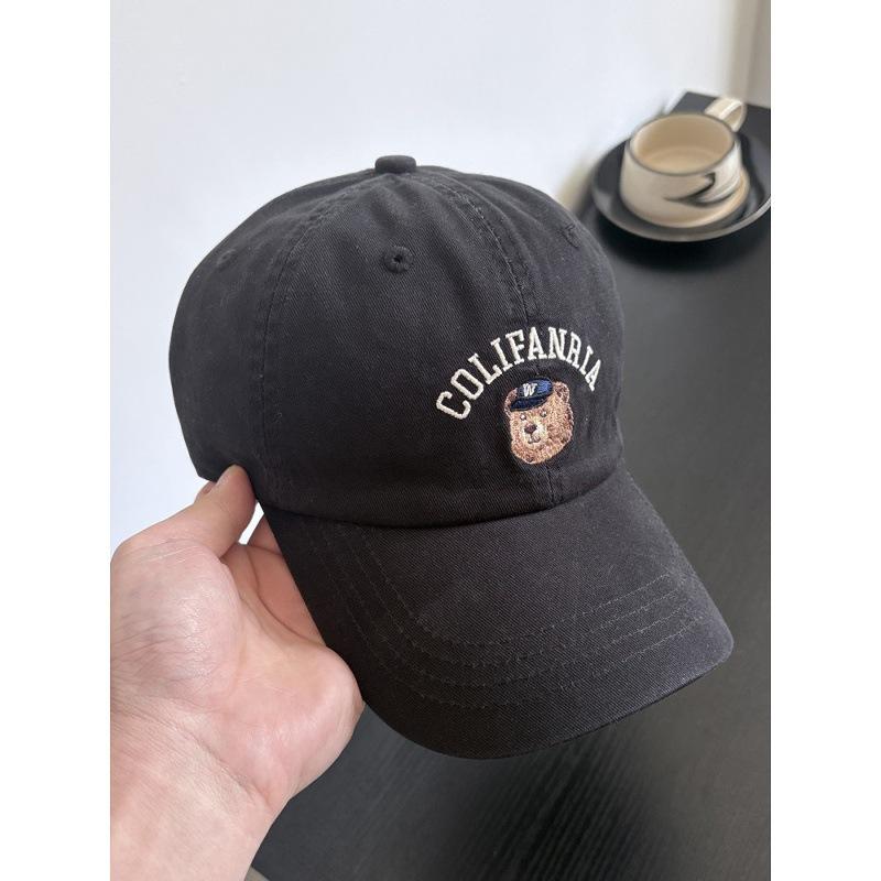 Cute Bear Embroidered Baseball Cap Children Spring And Summer Face Small Soft Top Versatile Wide Brim Cap Men'S Trendy Brand