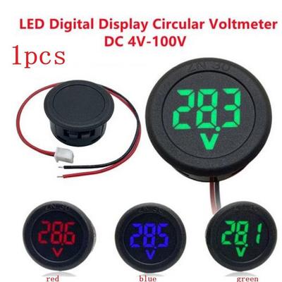 DC 4-100V Voltmeter LED Digitalanzeige Autospannungs-Strommesser Rund Volt Detektor Tester Zweidraht Mini Voltmeter