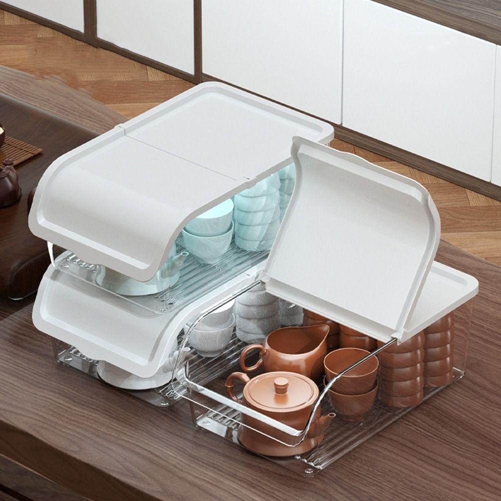 Aufbewahrungsbox für Tee-Set aus Kunststoff Staubdicht Großes Fassungsvermögen Tassenaufbewahrungsbox mit Deckel Stapelbarer Lebensmittelbehälter Teeutensilien