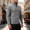 Men's Zip-Up Knit Cardigan Sweater with Mock Neck, Slim Fit Long Sleeve Cable Stripe Business Casual Top