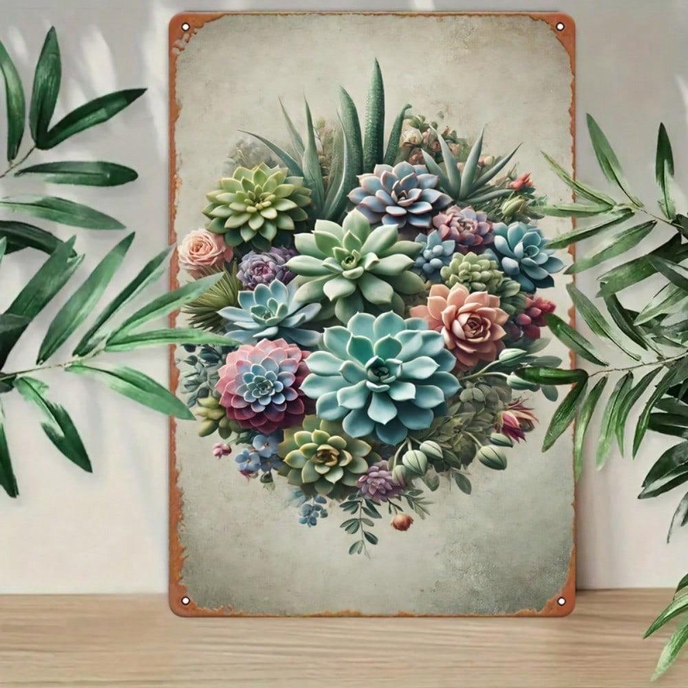 Vintage Succulent Cacti Metal Wall Sign 8x12 Rustic Iron Plant Art for Home Kitchen Garden Garage Decor