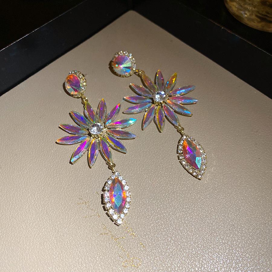 

Круглые серьги-кисточки с инкрустацией стразами в виде цветка для женщин, преувеличенные серьги-капли, роскошный дизайнерский циркон