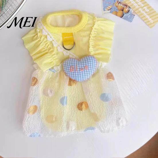 Polka Dot Pet Skirt Ruffled Dress, Puppy Dress with Plaid Heart, Cute Dog Charming Outfit Princess D Ring, Breathable Summer for Small Dogs Cats