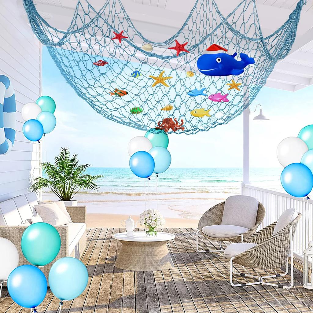 2 Pcs Fish Net Decoration Cotton Ocean Theme Wall Hung Fishing Net Fish Net Party Beach Mermaid Party House 39.4 X 78.7 Inches
