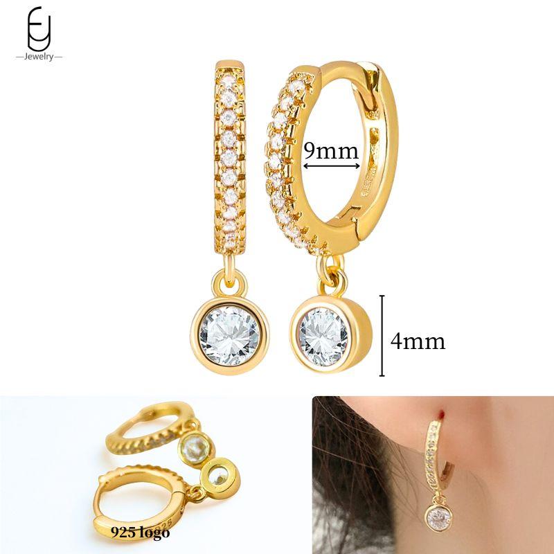 925 Silver Ear Needle White Crystal Gold Earrings for Women Luxury Water drop/Heart/Flower Pendant Earring Fine Jewelry