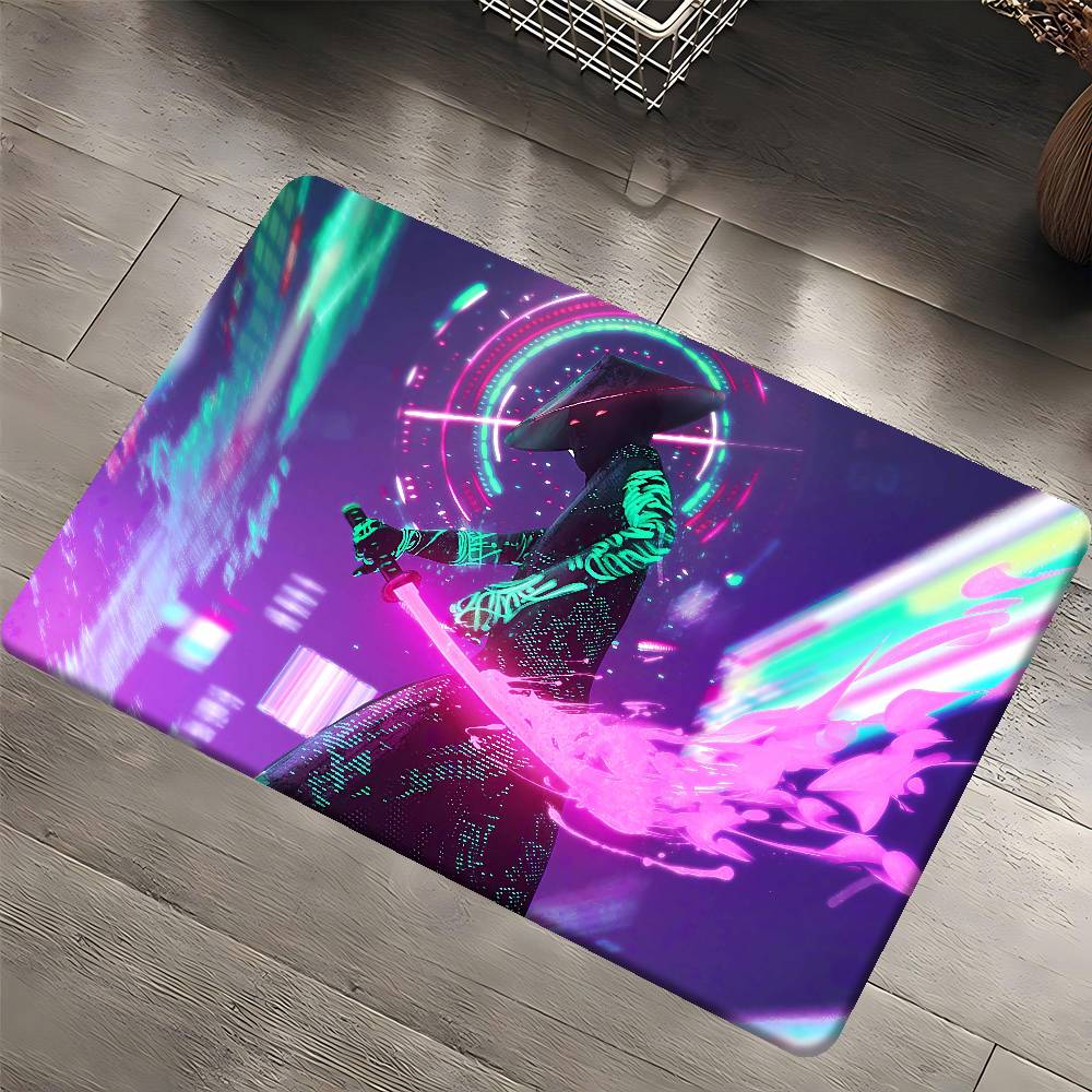 C-Cyberpunk S-SamuraiS Entrance Door Mat Washable Non-Slip Living Room Sofa Chairs Area Mat Kitchen Welcome Doormat