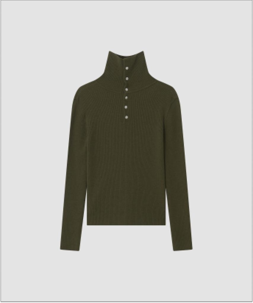 Deolil Button-Up Turtleneck Knit_Olive