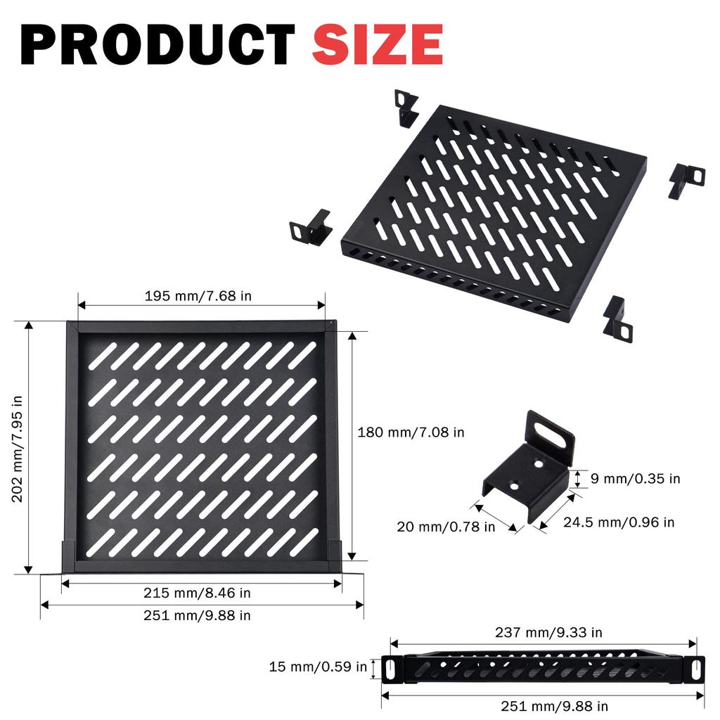 GeeekPi 0.5U Heavy Duty Server Rack Shelf for DeskPi RackMate T1/T0 and 10-inch Server Racks or Network Cabinets, Perforated Design, 25kg Load Capacit