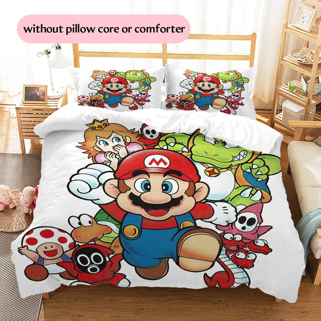 Mario Crayon Drawing Style Duvet Cover & Pillowcases, Mario Fan Hand-drawn Bedding, Great Gift.chl