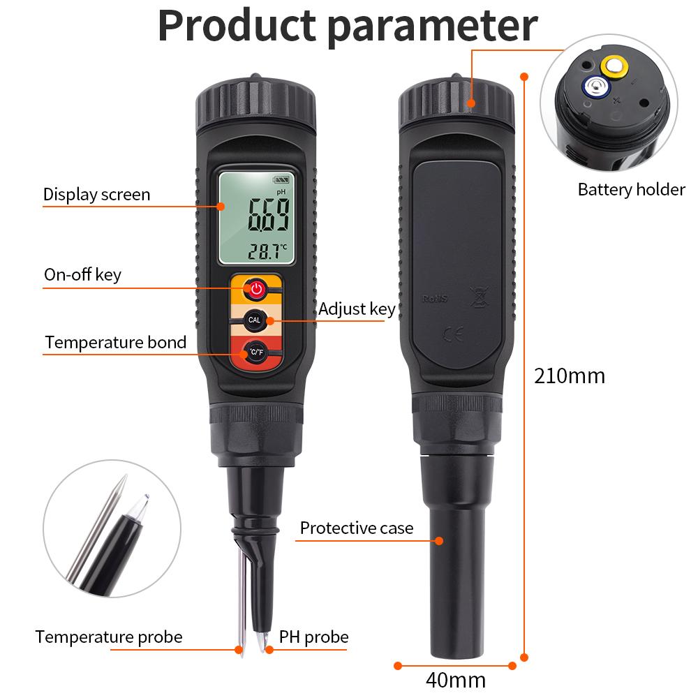 0.00-14.00pH Digitales Lebensmittel-pH-Meter Handheld Boden Teig pH-Detektor Genauigkeit Säuremesser pH-Teststift für Obst Käse Fleisch
