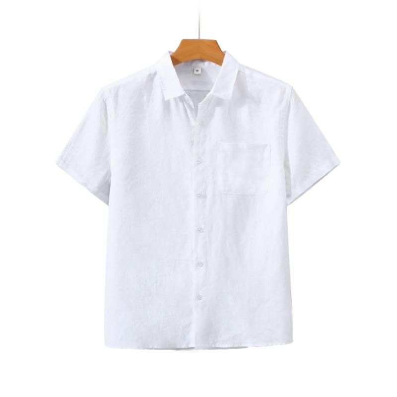 Men's Linen Shirt Short Sleeved Summer Thin Loose Linen Top Beach Vacation Outdoor Casual Clothing