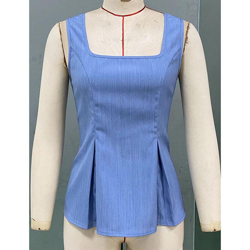 

Майка без рукавов с квадратным воротником, женская, летняя, 2025 г., повседневная, однотонная, на подтяжках, жилет на шнурке, топы для женщин S синий