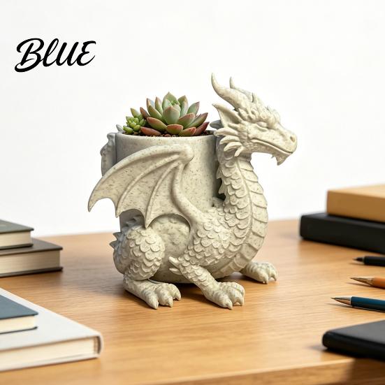 Green Plant Flower Pot 3D Printed Dragon Desk Planter Creative with Storage Artistic Versatile Desktop Storage Figurine Decor for Home Office,