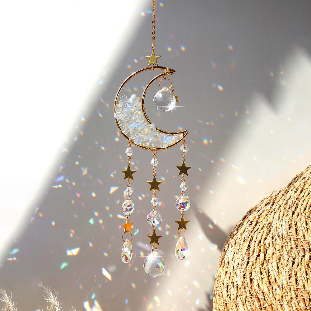 Natural Amethyst Green Crystal & Rose Quartz Moon Hourglass Star Sun Catcher Pendant