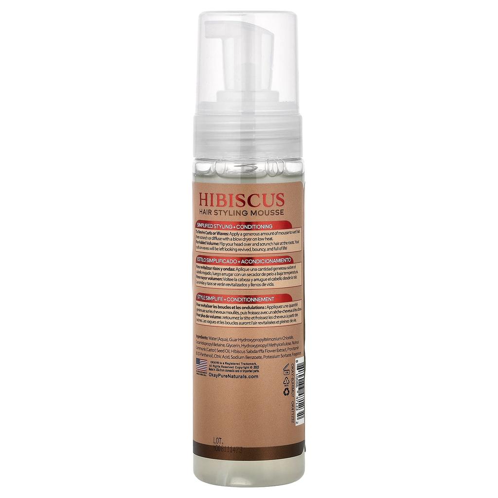 Okay Pure Naturals, Black Jamaican Castor Oil®, Hair Styling Mousse, Flexible Hold, For Dry, Damaged Curls, Hibiscus, 7.5 oz (221 ml)