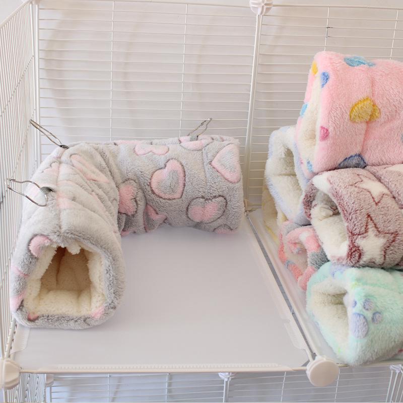 Small Pet Fleece Tunnel & Hammock: Hamster, Rat, Sugar Glider, Guinea Pig Hideout & Bed