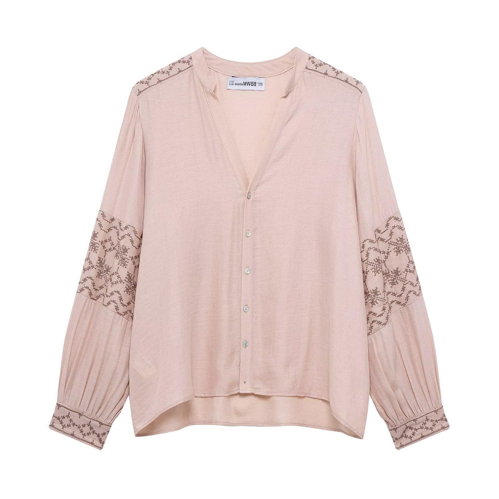 

TAOP&ZA Spring/Summer Women s V-neck Long-sleeve Embroidered Shirt Extra Small