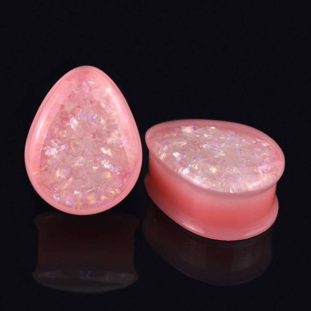 2 Pièces 8-50mm Tunnels Écarteurs d'Oreille Goutte d'Eau Écarteur d'Oreille Plug à Double Bord Bijoux de Corps pour Femmes Hommes