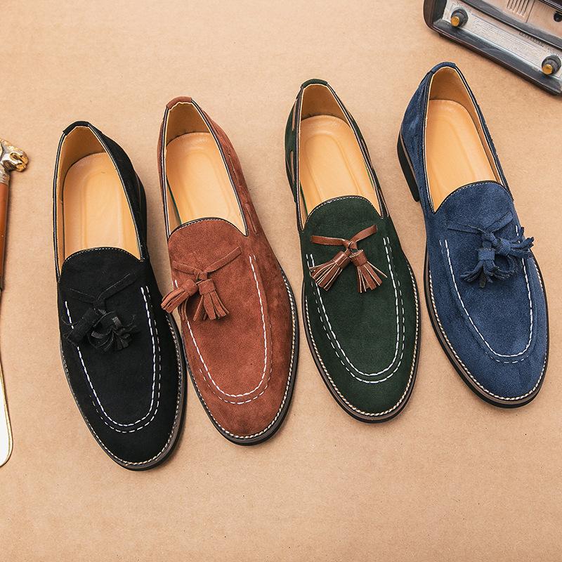 2025 loafers men's Korean version of the trend British fringed men's shoes turned hair matte leather Doudou shoes one pedal small leather shoes