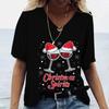Weihnachts- Weinglas Muster Druck Damen V-Ausschnitt T-Shirts Lässiger Kurzarm Pullover T-Shirt Mode Oberteile Damen T-Shirts Kleidung