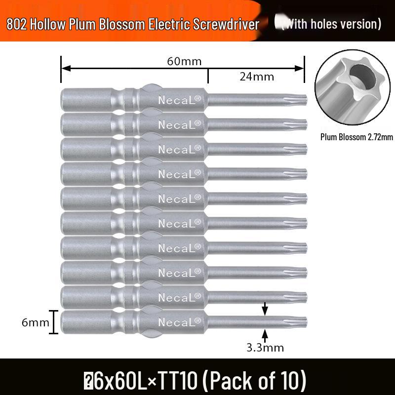 Nigao S2 802 Torx Electric Screwdriver Bit, 6mm Round Shank with Hole