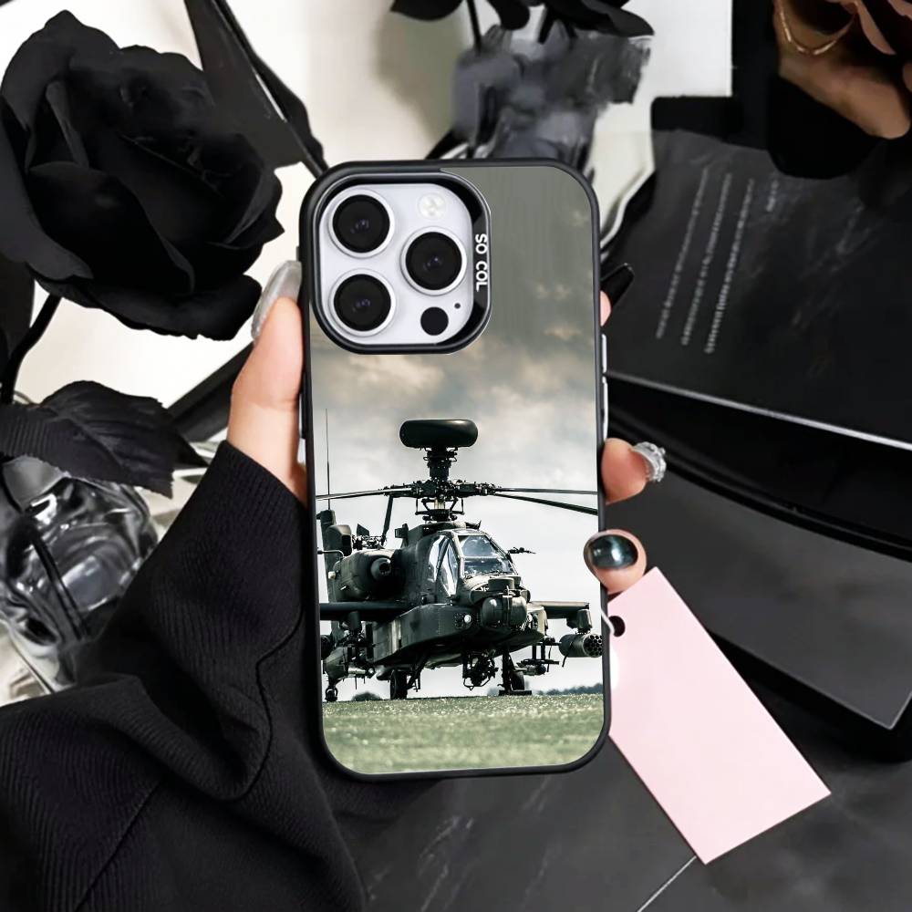 Apache AH-64 Helicopter Gunships   Phone Case For iPhone17,16,15,14,13,12,11 Plus,Pro Max Colored Silver Plated Inside Cover