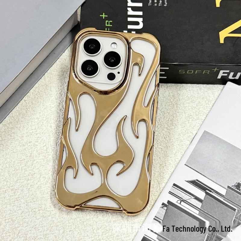 Apple 17 Pro Max Flame Heat Dissipation Case: Hollowed-Out, Frosted, Electroplated, Drop-Proof for iPhone 16/15.