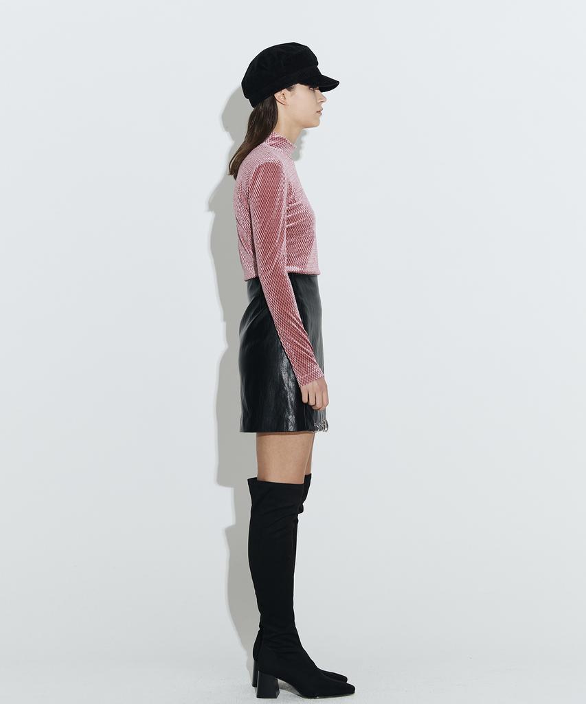 Chaenyuyog High-Neck Velvet Top [Pink]