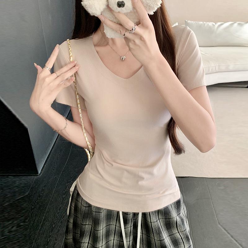 Women's V-neck Short Sleeve Summer Loose Fit T-shirt