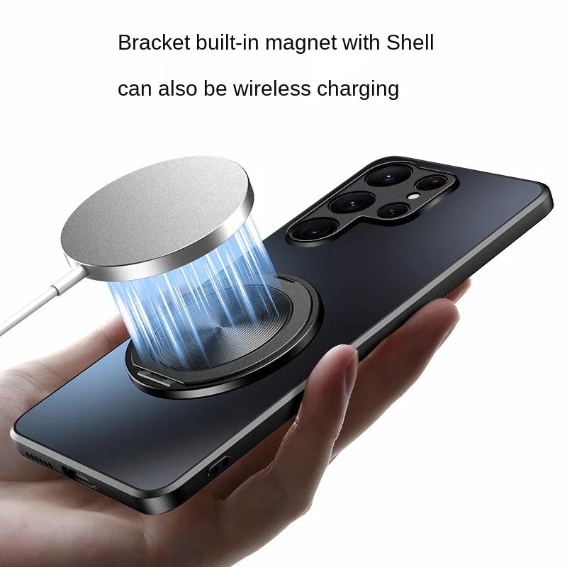 Magnetic Stand Magsafe Case for Samsung Galaxy S24 S23 S22 Ultra Plus Shockproof Hard Matte Ring Holder 360°Rotating Kickstand Protective Back Cover