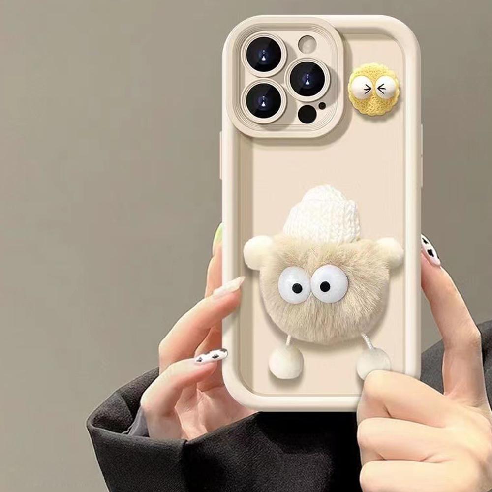 For iPhone 15 Pro Case 3D Fluffy Briquette Doll TPU Phone Cover