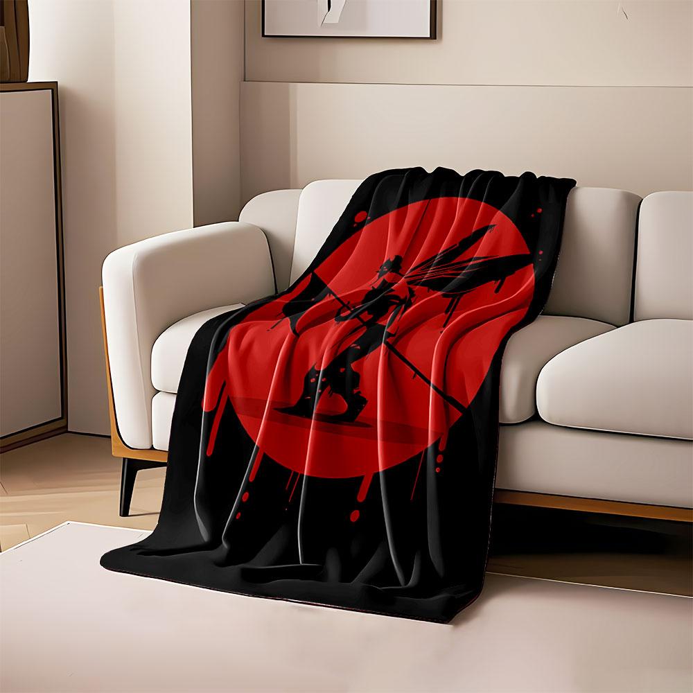 

Silhouette of a winged figure with a scythe against a dripping red circle. for all seasons blanket lunch break throw gift 80cm x 120cm