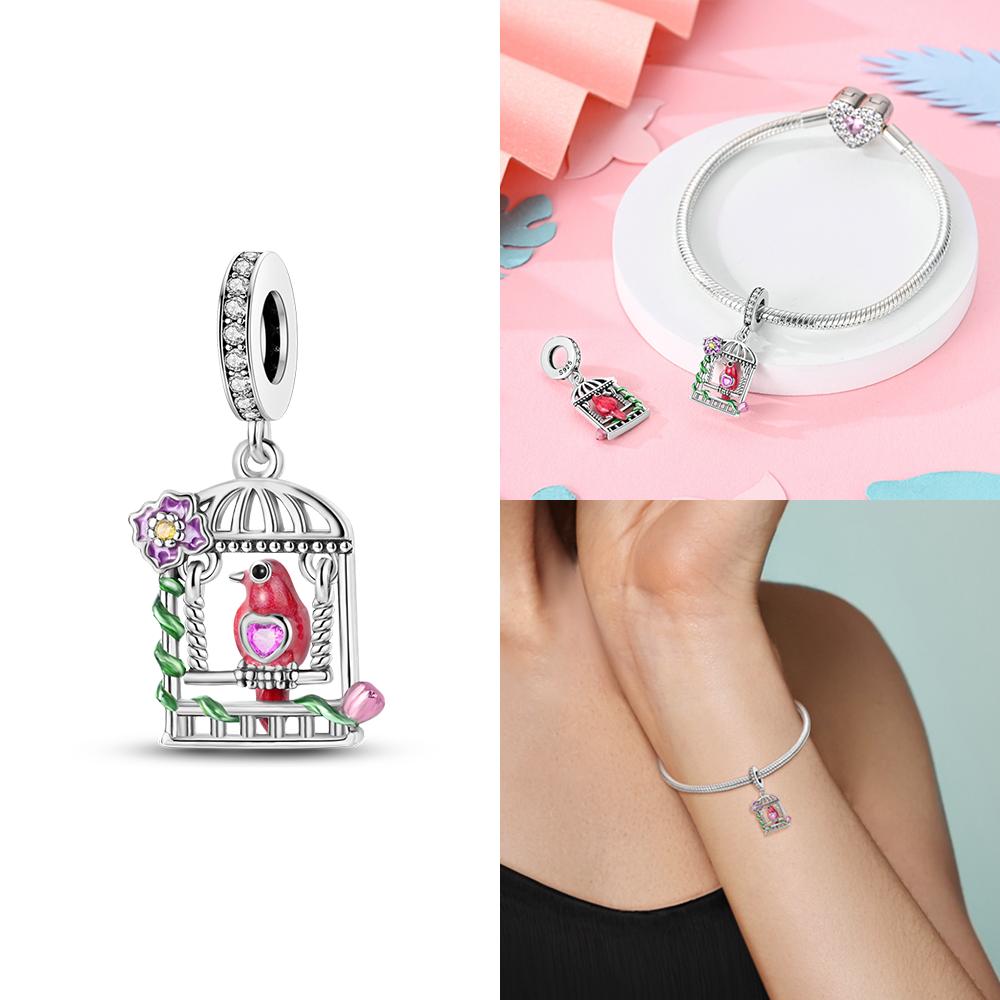 Original Luminous Firefly Wings Butterfly Pink Zircon Beads Charms Fit Copper Bracelet Women Diy Festival Gift Jewelry